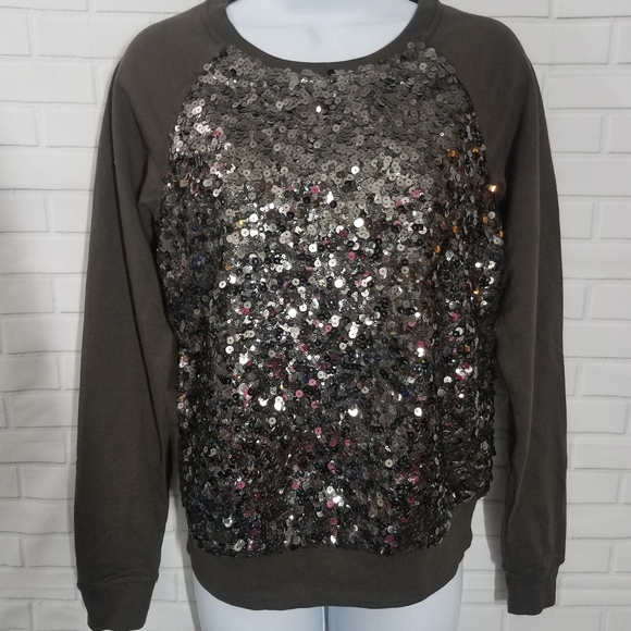 Forever 21 Olive Green Sequin Sweater - Picture 2 of 6